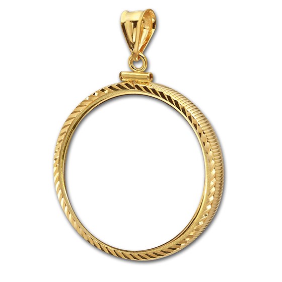 14K Gold Screw-Top Diamond-Cut Coin Bezel - 20.6 mm 14K Gold Screw-Top Diamond-Cut Coin Bezel - 20.6 mm